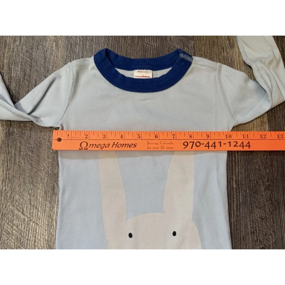 Hanna Andersson Bunny Organic Cotton Pajama Set 3T Blue Rainbow Stripes Easter